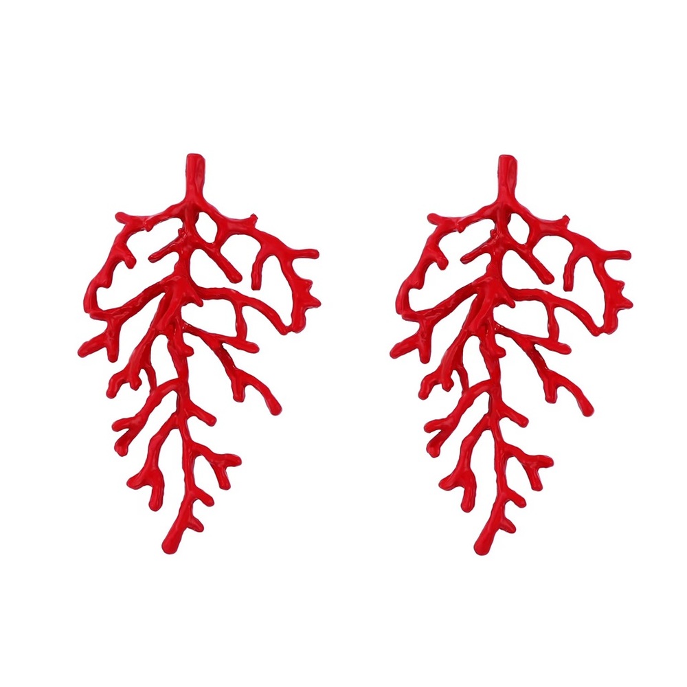 Red Coral Branch Earrings - Picture 3 of 8